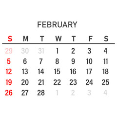 February 2023 calendar template. Layout for February 2023. Printable monthly planner. Desk calendar design. Start of the week on Sunday