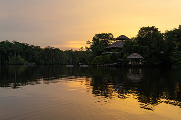 Obraz premium Amazon rainforest reflection at sunset, Yasuni national park, Ecuador.