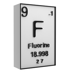 Fluorine,Phosphorus on the periodic table of the elements on white blackground,history of chemical elements, represents the atomic number and symbol.,3d rendering
