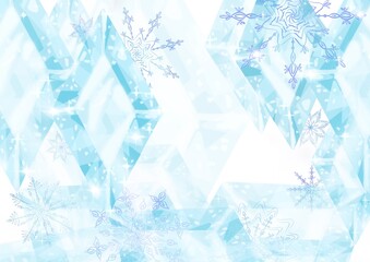 Background with ice crystals and snowdrops.