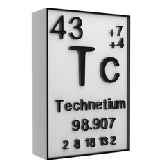Technetium,Phosphorus on the periodic table of the elements on white blackground,history of chemical elements, represents the atomic number and symbol.,3d rendering