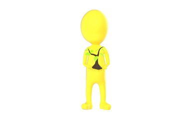 3d yellow character , plant in hand