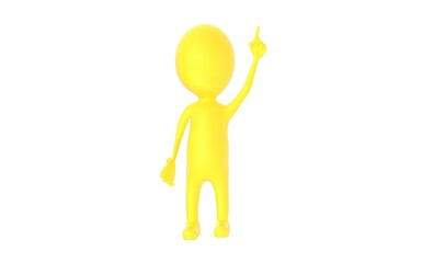 3d yellow character , pointing his hands upward