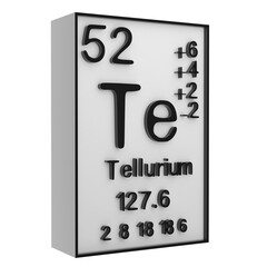 Tellurium,Phosphorus on the periodic table of the elements on white blackground,history of chemical elements, represents the atomic number and symbol.,3d rendering
