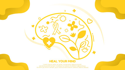 Mental health, heal your mind background vector illustration flat style. Suitable for poster, cover, web, social banner, or flyer