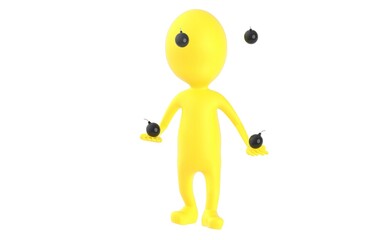 3d yellow character juggling bomb