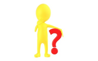 3d yellow character , question mark