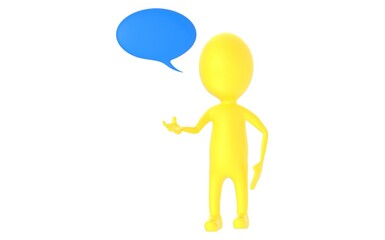 3d yellow character, speech bubble