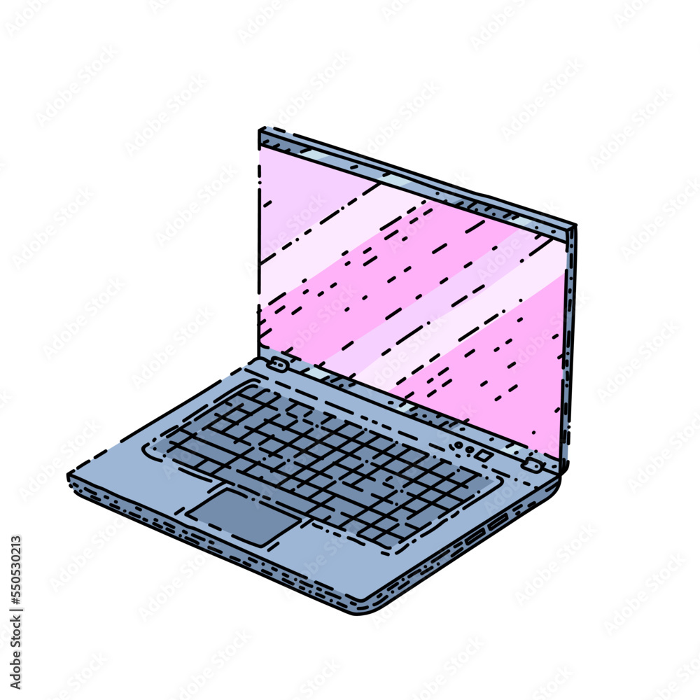 Poster laptop notebook hand drawn vector. pc screen, computer mockup, digital desktop, web display laptop n