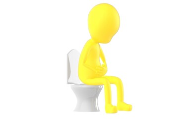 3d yellow character , character sitting in a closet