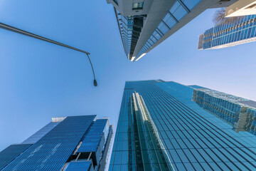 Fototapeta na wymiar Austin, Texas- View of office and residential skyscraper buildings from below