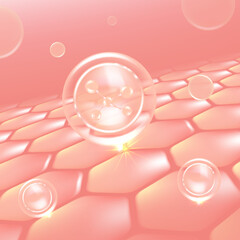 Hyaluronic acid hair and skin solutions ad, pink collagen serum drop over skin cells with cosmetic advertising background ready to use, illustration vector.