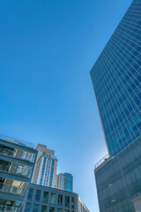 Austin, Texas- Cityscape in a low angle view with modern building designs against the sky
