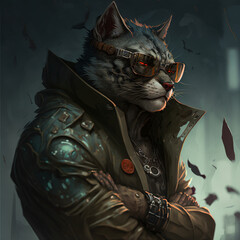 Fototapeta Long shot of an Knight Anthropomorphic Cat killer,digital art,illustration,Design obraz