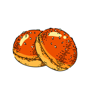 bun bread hand drawn vector. loaf food, bakery baget, pastry grain, cereal cake bun bread sketch. isolated color illustration