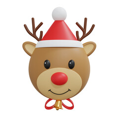 Naklejka premium 3D Reindeer face wearing Santa hat