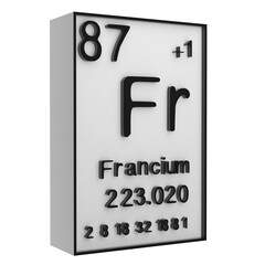 Francium,Phosphorus on the periodic table of the elements on white blackground,history of chemical elements, represents the atomic number and symbol.,3d rendering