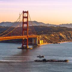 Golden Gate with barge leaving the San Francisco Bay