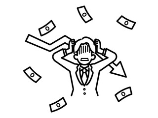 自己破産のイラスト　線画のみ