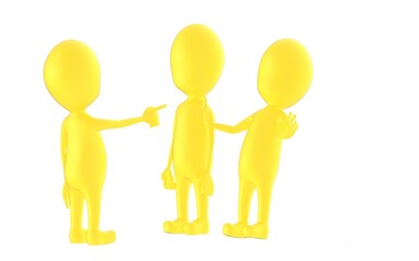 3d yellow character , chacater poiting out one out them two