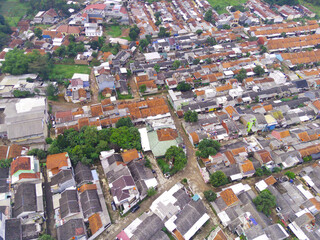 Abstract Defocused Blurred Background aerial view of neatly arranged residents' houses in the Cikancung area - Indonesia. Not Focus