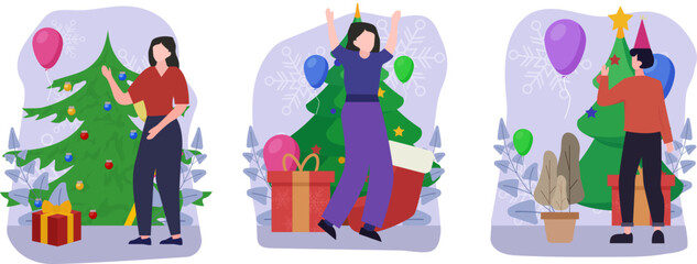 Flat Bundle Christmas Celebration Design Illustration
