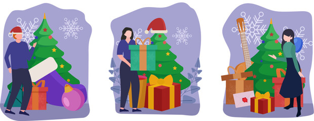 Flat Bundle Christmas Celebration Design Illustration