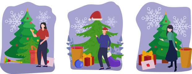 Flat Bundle Christmas Celebration Design Illustration