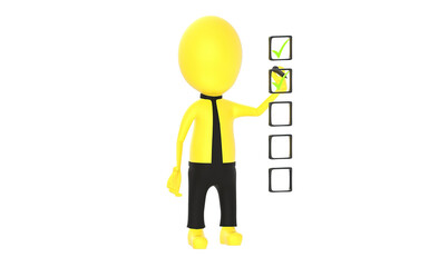 3d yellow character marking each column with tick marks using his marker