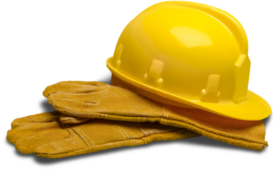 Yellow Safety Helmet and Safety Gloves
