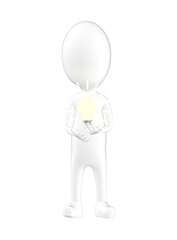 3d character , man holding a lighted bulb