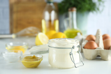 Fototapeta na wymiar Concept of cooking egg sauce, mayonnaise sauce
