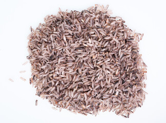 Thai Riceberry rice : Close-up pile of rice called riceberry rice , rice with high nutrients  on white background.