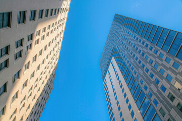 Austin, Texas- Low angle view of modern right and classic right buildings