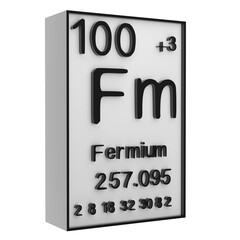 Fermium,Phosphorus on the periodic table of the elements on white blackground,history of chemical elements, represents the atomic number and symbol.,3d rendering