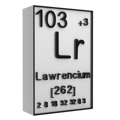 Lawrencium,Phosphorus on the periodic table of the elements on white blackground,history of chemical elements, represents the atomic number and symbol.,3d rendering