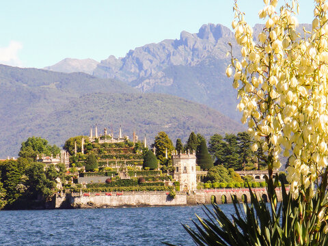 Beautiful view of the lake and island on the sunny day. Stresa. Italy.