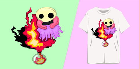 skull ghost with fire from magic potion design with t shirt template