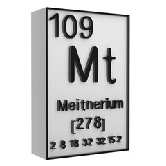 Meitnerium,Phosphorus on the periodic table of the elements on white blackground,history of chemical elements, represents the atomic number and symbol.,3d rendering