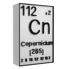 Copernicium,Phosphorus on the periodic table of the elements on white blackground,history of chemical elements, represents the atomic number and symbol.,3d rendering