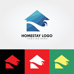 Abstract logo design, property company branding. Design template with house shape and waves