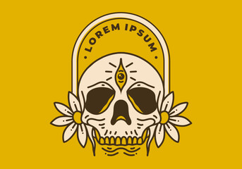 Vintage art illustration of the skull and flowers