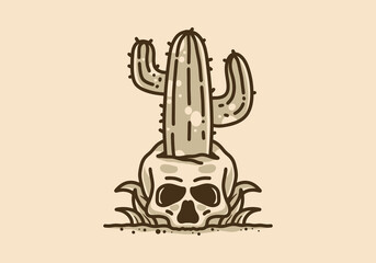 Vintage illustration of cactus on skull
