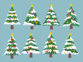 Christmas Pine Tree Snow with Ornaments