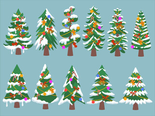Christmas Pine Tree Snow with Ornaments