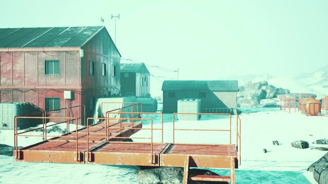View of old antarctic base at South Pole Station in Antarctica