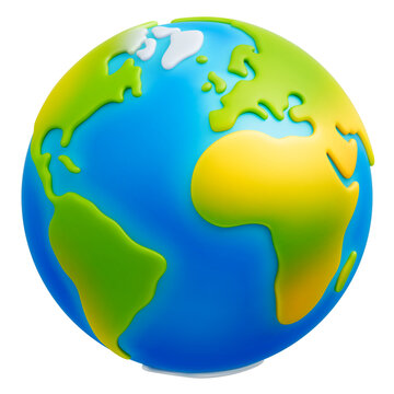 Cartoon planet Earth with simple physical surface texture. Earth planet 3d vector icon on white background for Earth day or environment conservation concept. Save green planet concept. PNG file