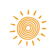 Doodle sun sketch illustration. Hand drawn cute orange sunshine. Scribble doodle children drawn style. Vector illustration