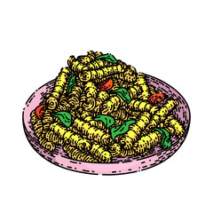 Fototapeta premium fusilli pasta hand drawn vector. sauce meal, spiral food, cheese macaroni fusilli pasta sketch. isolated color illustration