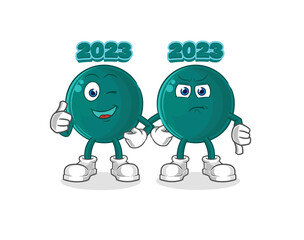 2023 thumbs up and thumbs down. cartoon mascot vector